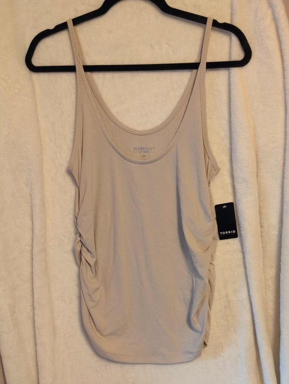 torrid Ruched Fitted Scoop Spaghetti Strap Tank Top - Light Taupe NWT